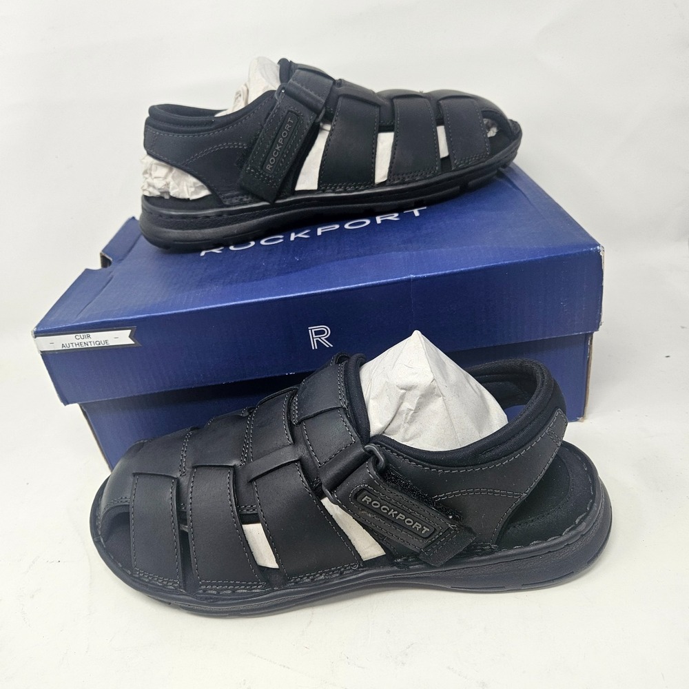 Rockport Darwyn Fishermen Men's Black Leather Sandals Size 8M CI5688